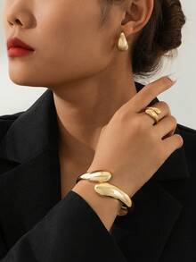 3pcs Teardrop Exaggerated Abstract Geometric Snake Style Ring, Bracelet And Earrings Set For Women, Suitable For Parties, Casual And Romantic Occasions - Gold - View 16