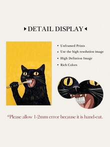 1 幅黑猫艺术海报趣味动物挂画美学艺术印刷品简约装饰画墙面艺术复古墙面印刷品厕所墙壁艺术品浴室墙壁装饰无框 - 黑色 - 查看 7