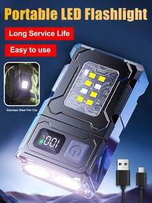 1pc 103040-1200mAh Mini LED COB Flashlight, Super Bright Portable Warning Light, Extra-Long Runtime, USB Rechargeable, Dual Light Source, Adjustable Angle, Magnetic Tail - 1pc - View 2