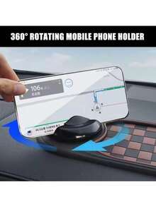 360° 可旋转汽车防滑垫，带手机支架和停车号码 - 防滑仪表盘收纳盒，用于钥匙、手机和导航，黑色设计，适用于汽车内饰，汽车手机支架，导航辅助，俏皮设计，坚固结构