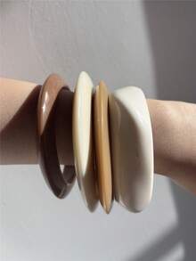 4pcs Vintage Resin Bracelet Set, Women's Asymmetric Minimalist Beige Brown Bangle, Suitable For Daily Wear, Party, Autumn/Winter - Multicolor - View 6