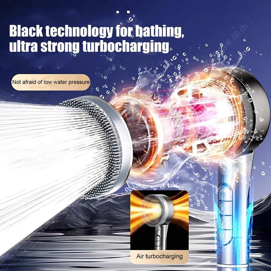 带手持过滤花洒，带硅胶按摩刷，加压过滤花洒，多模式喷雾调节，用于硬水去除氯和有害物质（灰色）