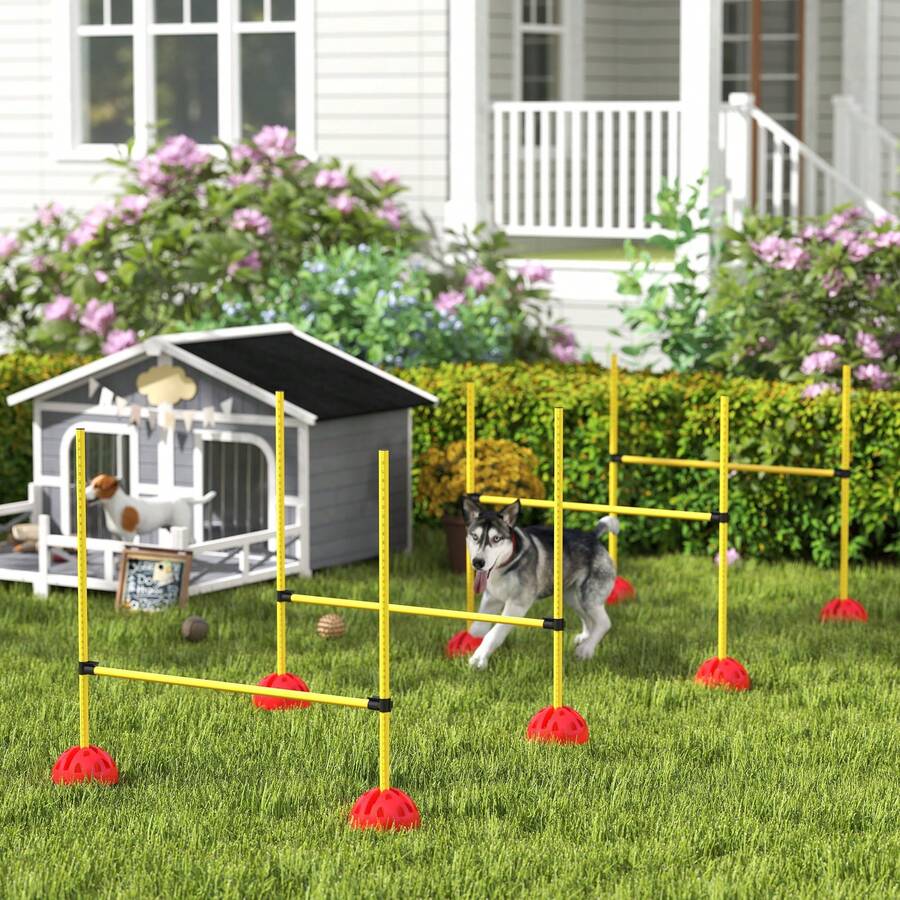 PawHut 4-Piece Dog Agility Equipment With 4 Hurdle Bars, For Training - Yellow - View 1