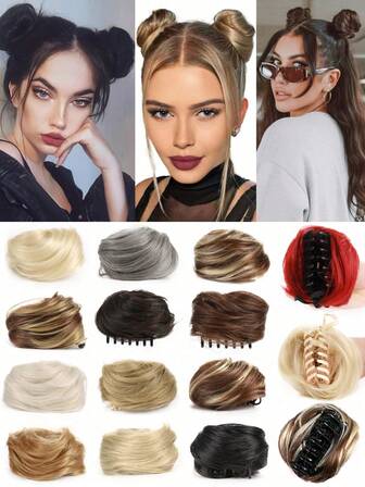 Mini Claw Clip Messy Cat Ear Wig Kids Bun Hairpiece Heat Resistant Synthetic Bun Wig Space Bun Hairpiece, Accessories Bun Hairpiece