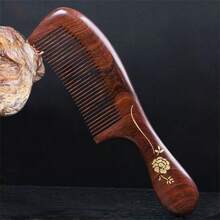 1 件宽齿梳红檀木梳防静电梳长发按摩木梳非常适合卷发、直发、长发 - 彩色 - 查看 4