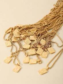 1pc Men's Stainless Steel Gold Chain Necklace With Square Letter Pendant, A-Z Letter Jewelry IHW5 - 黃金 - 查看 8