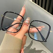 1 Piece Simple Square Frame Fashion Glasses - Full Frame PC Material, Metal Hinge, Decorative Transparent Lenses, No Power Required, Fashionable -Worthy Women's Glasses, Fashion Glasses| Simple Eyeglasses| Durable Eyewear, Eyewear For Women - 酒紅色 - 查看 2