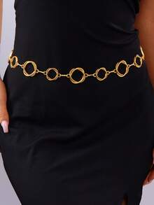 1 pieza Cadena de cintura con aro geométrico vintage para mujer, cadena metálica de una sola capa, estilo occidental - Dorado - Ver 1