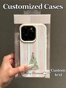 1个可定制手机壳，粉白条纹圣诞树图案，兼容 17 Pro Max/17 Air/16 Pro Max/15 Pro Max/16E/14 Plus/13/12/11、S24/20 Ultra/A52S/A34/A71/A50S，以及Redmi Note 13 Pro Plus/Note 12/Note 18/Note 13C，采用TPU材质，充满个性化圣诞氛围，是馈赠亲朋好友的理想礼物。 - 白色 - 查看 3