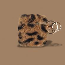 豹纹毛绒耳机壳适用于 Pro3，柔软无线蓝牙耳机保护套适用于 4 3 2 1 Pro Pro2 带钥匙扣保护壳