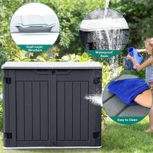 Outdoor Horizontal Storage Sheds W O Shelf Weatherproof Resin Tool Shed MultiOpening Door For Storage Of Bike Trash Cans Garden Tools 35 Cu Ft Waterproof Lockable Dark Gray - DarkGray - View 2