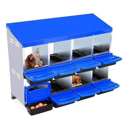 Caja de Anidación para Gallinas con 8 Divisiones - Nidos de Postura con Sistema de Recolección de Huevos Rodante y Tapa de Protección, Fácil de Limpiar y Recolectar Huevos