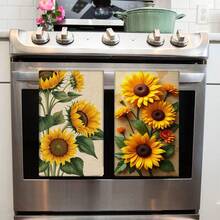 2/4pcs Sunflower Pattern Kitchen Towels, Highly Absorbent And Decorative Dish Cloths, Rags, Napkins, Suitable For Holiday Decor, Cooking, Baking, Housewarming Gifts, And Cleaning, Fit For Kitchen, Bathroom, Toilet