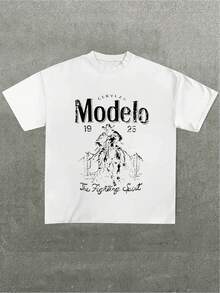 Plus Size Tops, Changes Modelo Cowboy Rope Print T-Shirt, Casual, Heavy Cotton, Summer, Unisex, Free Shipping - 白色 - 查看 12