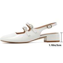 Mostrin Mary Jane Shoes Women Slingback Chunky Block Heels For Women Rounded Toe Ankle Strap Pumps Daily Wedding Party Dress Shoes - 白色 - 查看 4