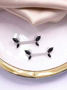 1 对银色锆石蝴蝶形乳环，适合女士 - 金黃色 - 查看 7