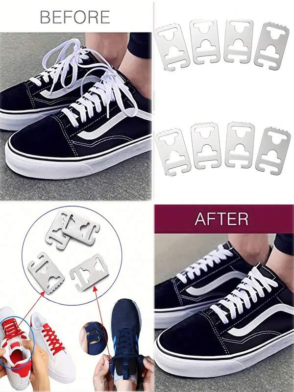 4/10 Stücke Edelstahl Schnürsenkel Schnallen ohne Binden - Unsichtbare japanische Stil Metall Accessoires, einfach zu befestigen, geeignet für alle Schuhtypen, Schuh Accessoires