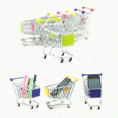 1pc Model House Accessories Simulation Mini Shopping Cart; Stainless Steel Material, Cute Creative Photo Model Props, Small Items On The Desk Storage Ornaments; Both Practical And Beautiful; It Can Also Be Used As A Christmas Gift Or Christmas Stocking Filler And A Small Gift For Family Gatherings; Birthday Gift
