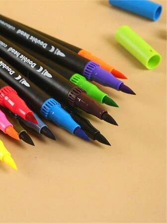 12/24/36/48/60/80/100/120 st. dubbla markörer dubbelspets fin & penselpenna skissfärger akvarellteckning professionell teckningskonstmarkör för skolan levererad elever brevpapper