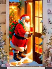 Copertura per porta di Babbo Natale - In fibra di poliestere, decorazione natalizia multifunzionale per uso interno ed esterno - Senza bisogno di elettricità