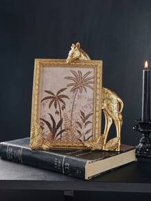 1pc Gold Resin Rectangular Giraffe Shaped Decorative Photo Frame, Resin Material Frame For Tabletop Cozy Photo Display And Photography Prop - Gold - View 6