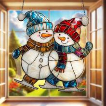 Adorno colgante de acrílico plano y lindo de muñeco de nieve navideño, decoración colgante para ventanas, regalo navideño para el hogar, decoración de invierno, adorno navideño, decoración de pared, apto para jardín, porche, dormitorio, oficina, cocina, decoración del hogar y decoración de patio exterior