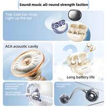 Lenovo Auriculares inalámbricos Bluetooth Lenovo TA410 TWS tipo clip para la oreja, Bluetooth 5.4, control táctil, larga duración de la batería, con micrófono de reducción de ruido, auriculares para música, oficina, deportes y juegos