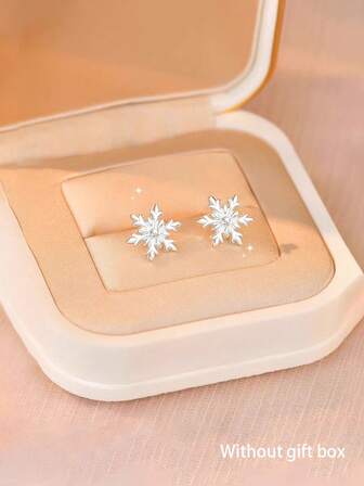 1 Pair 925 Sterling Silver Snowflake Stud Earrings, Cute & Versatile, Suitable For Girls, Daily, Casual, Christmas, Valentine's Day Gift
