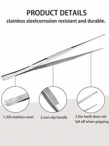 1pc/2pcs/4pcs Stainless Steel Barbecue Tweezers, Cooking Tweezers, Straight Head Tweezers, Elbow Tweezers, Barbecue Clips, Kitchen Tweezers, Food Tweezers, Extra Long Stainless Steel Tweezers - Multicolor - View 7