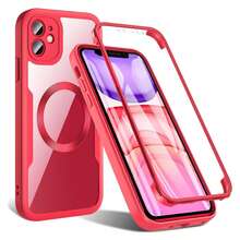 Hadaasi 1个红色磁吸手机壳，内置屏幕保护膜，[兼容无线充电] 360°全方位保护手机壳，兼容 17 Pro/17 Pro Max/17 Air/17、Reno14 Pro、Galaxy S26 Ultra/S26 Plus/S26/M36/A57/A37、荣耀400/400 Pro/400 Lite、Reno14 F、Hot 60 Pro/Hot 60 Pro+、15C，国际版，非国内版 - 紅色 - 查看 3