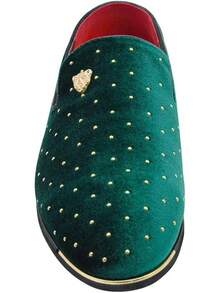 Men's Pointed Toe Rivet Dress Shoes Glitter Modern Metallic Slip On Loafers Plus Size-20256688 - Green - View 3