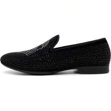 Men's Pointed Toe Rivet Dress Shoes Glitter Modern Metallic Slip On Loafers Plus Size-20256688 - Black03 - View 3