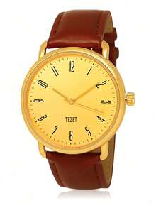 Men's Watch With Leather Strap And Metal Original Launch - Brown/Gold - View 1