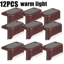 4/8/12 件太阳能楼梯灯，户外楼梯照明，半嵌入式安装，光传感器控制，镍电池，塑料灯罩，太阳能充电，可拆卸灯具，含硬件