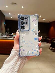 Flower 1pc New Pink Floral Electroplated Air Bag Anti-Fall/Thickened Transparent TPU Protective Case Compatible With Iphone/16prmax/16pro/16/13promax/12promax11,15PROMAX,14PROMAX/Galaxy,SAM/Honor/Note13pro/S23 Ultra/S24 Ultra/S25/A56,International Version, Not The Domestic Version - Blue - View 3