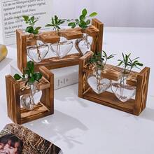 1pc Hydroponic Plant Glass Bulb Vase With Wooden Stand, Indoor Hydroponic Plant Breeding Station, Suitable For Home, Office, Garden Decor, Gift For Plant Lovers, Vase, Centerpiece, Tabletop Decor