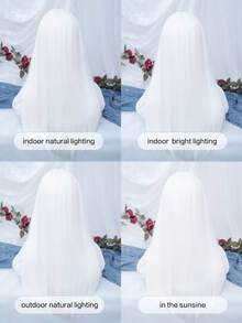 alicegarden 1 peluca sintética resistente al calor con flequillo, peluca blanca larga y recta de 26 pies de largo, hecha de fibra, apta para uso diario, peluca de simulación natural - Blanco - Ver 5