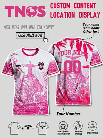 Personalized Custom Brazilian Soccer Jersey DIY Name And Number, Team Name Match Custom Brazilian Men's Youth Soccer Jersey And Brazilian Outdoor Short Sleeve Sports Jersey And Comfortable Crew Neck Fabric Sportswear With Rio De Janeiro City Style Print, Suitable For Soccer Games, Fitness Activities, Running, Hiking And Gifts For Men, Players And Fans.