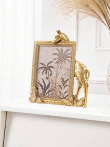 1pc Gold Resin Rectangular Giraffe Shaped Decorative Photo Frame, Resin Material Frame For Tabletop Cozy Photo Display And Photography Prop - Gold - View 11