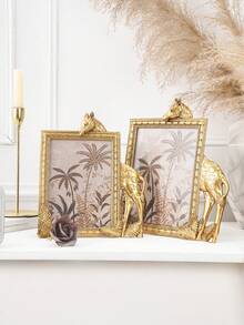 1pc Gold Resin Rectangular Giraffe Shaped Decorative Photo Frame, Resin Material Frame For Desktop Cozy Photo Display And Photography Prop - Gold - View 2