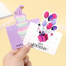 10pcs Birthday Cards 3D Small Size Cartoon Simple Ins Style Folded Handwritten Wishes Birthday Cards - 10 tấm thiệp sinh nhật hình dạng - Xem 4