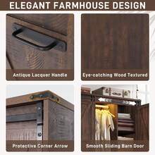 Farmhouse 3/4 Doors Armoire Wardrobe Closet W/Folding Sliding Barn Door And Lights, LED Armoire Closet W/Drawers For Bedroom, Freestanding Wooden Wardrobe Storage Closets W/Hanging Rod - 棕色 - 查看 6