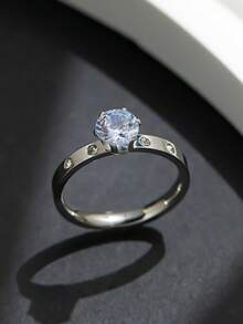 1pc 18K Gold Plated Shiny Square Diamond Ring, Stainless Steel Waterproof & Fade-Resistant, Suitable For Daily Wear, Parties, Mother's Day Gift