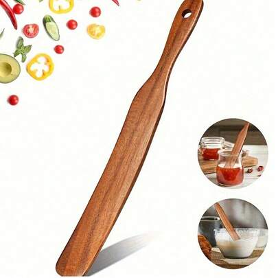 1 cái Spurtle gỗ tếch cao cấp - Thiết kế hẹp để làm bột chua, trộn và chạm vào đáy lọ, chắc chắn, dụng cụ nhà bếp cho đồ nấu nướng chống dính - Không cần pin