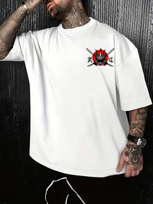 [Sporty T-Shirt]Men'S Japanese-Inspired T-Shirt - Loose Fit Casual Shirt - Mount  & Cherry Blossoms Graphic Tee With Pagoda - Japanese Landscape Design - Machine Washable For Everyday & Formal Outfits - Summer Top For Japan, Travel & Cultural EventsRelaxed Plus Size T-Shirt - 白色 - 查看 2