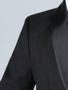 Conjunto formal de 3 piezas para niño pequeño: chaqueta de cuello mao de manga larga, chaleco de una hilera, pantalones y corbata de moño - Negro - Ver 8