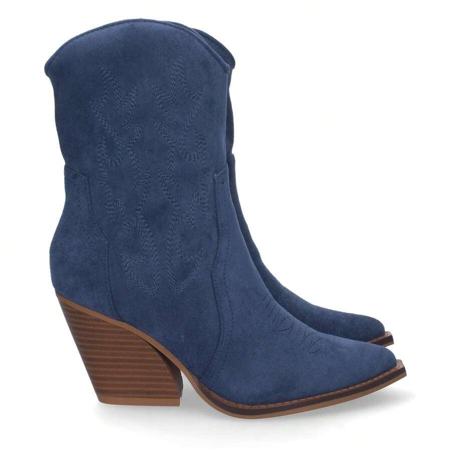 shoes&blues.es Botín Campero con Tacón, Cómodos, Diseño con Bordado en Caña y Empeine y Cierre de Cremallera. Otoño Invierno. - Azul - Ver 1