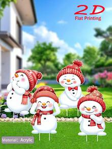 4 件迷人雪人庭院标志 - 户外圣诞节假日草坪装饰，无电动花园展示，节日新年桩装饰 - 彩色 - 查看 4
