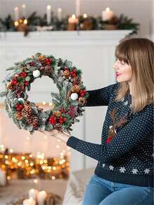 10/5Pcs Pine Tree Branches With Red Berries, Artificial Pinecone Berry Garlands, DIY Miniature Artificial Pinecone Flowers For Wreaths, Plastic Christmas Tree Branches For Crafts, Fireplace, Bar, Parties, Christmas Decorations, Wedding Party Supplies, Kitchen Restaurant Centerpieces, Valentine's Day Gifts Simulated Pinecone, Pine Needle, Songhua Christmas Gift Box Decoration, - Multicolor - View 2