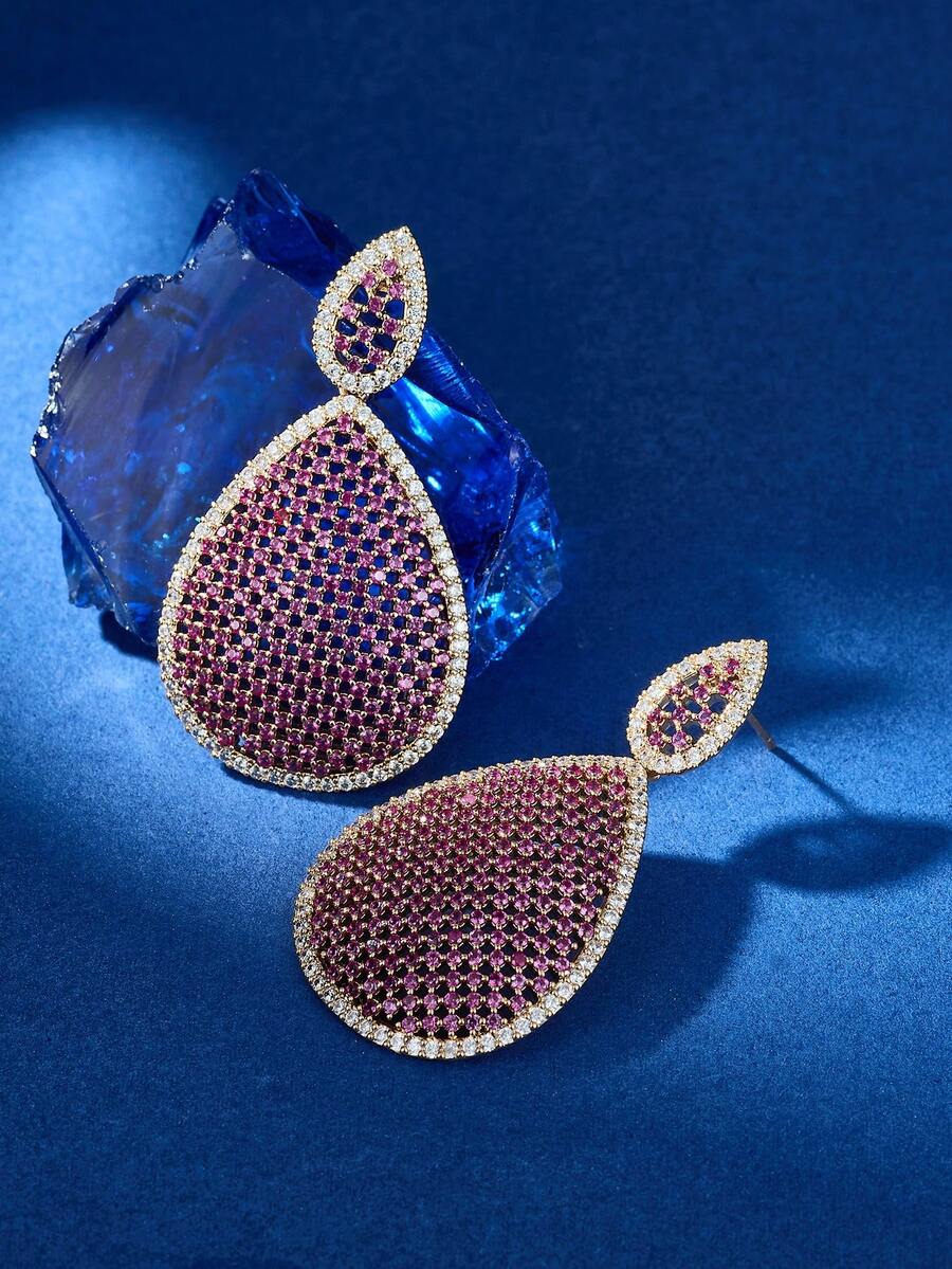 1 Cặp bông tai dài kiểu trang sức sang trọng đính đá Cubic Zirconia, bông tai thời trang nữ phù hợp với đầm trang trọng, quà tặng sinh nhật và ngày lễ - Hoa tai tuyệt đẹp - Xem 1